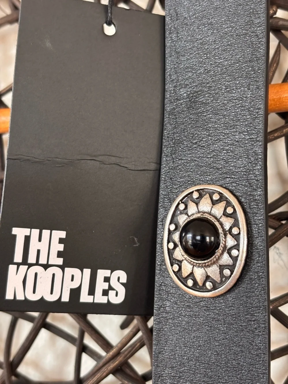The Kooples Black Leather Belt with Decorative Silver-Tone Western Buckle